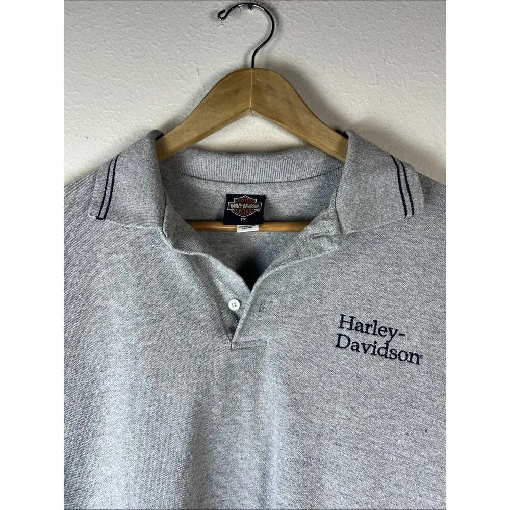 Harley Davidson 2XL Collared Chicago Shirt Gray polo XXL motor cycle Men's